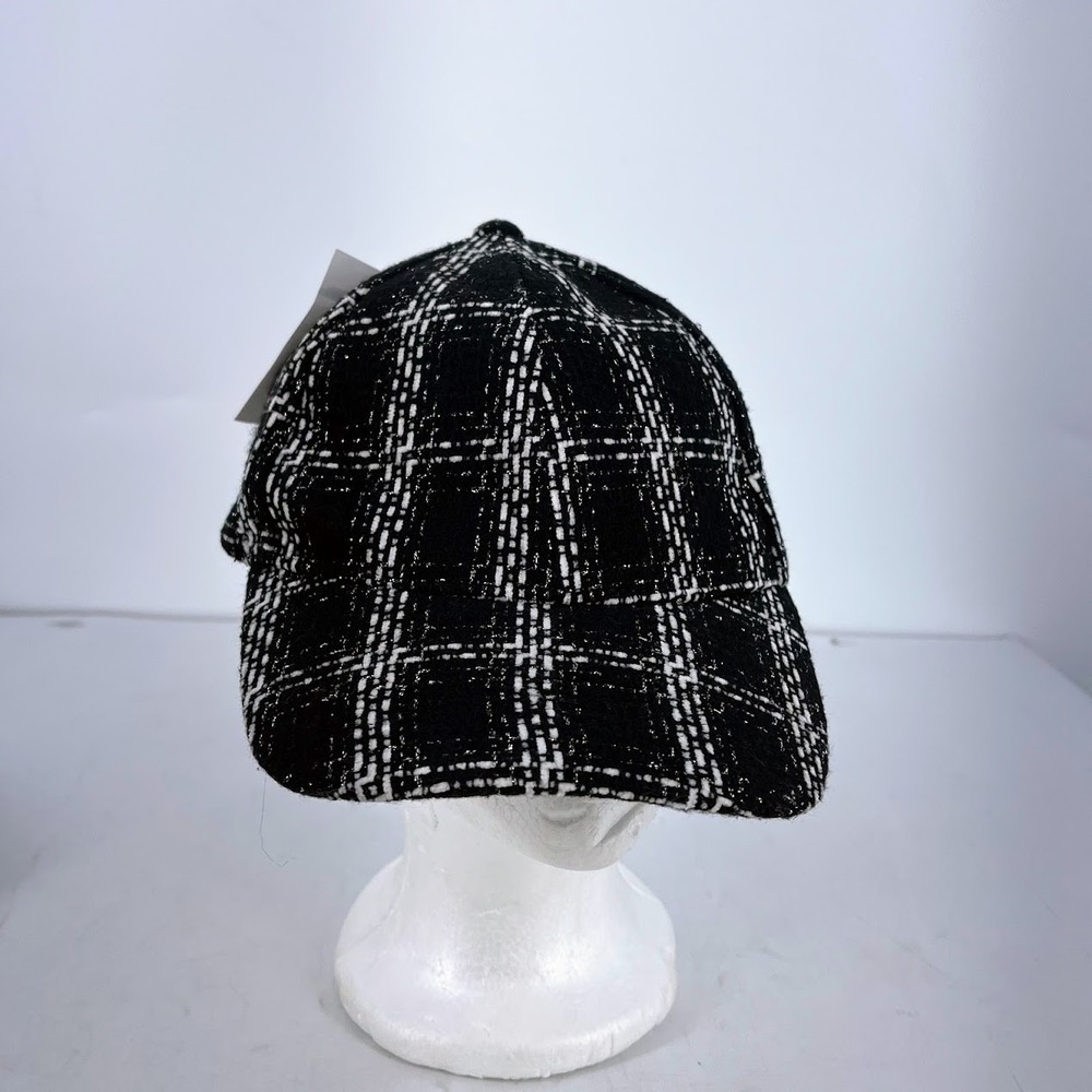 Steve Madden Black White Plaid Tweed Baseball Cap Hat NWT